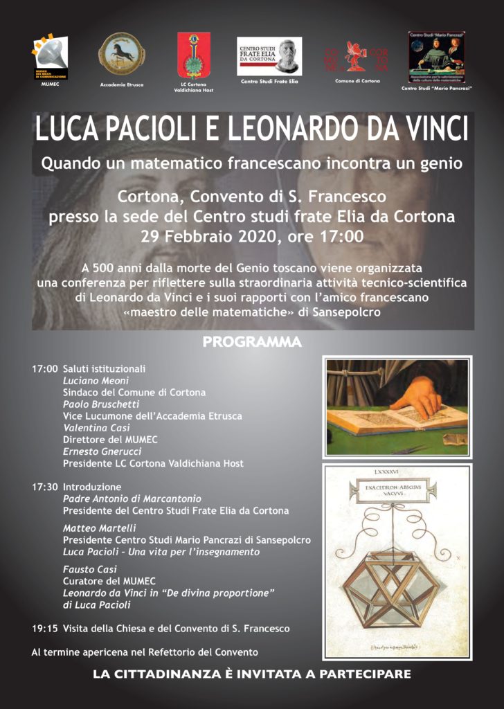 Luca Pacioli e Leonardo da Vinci, conferenza a Cortona